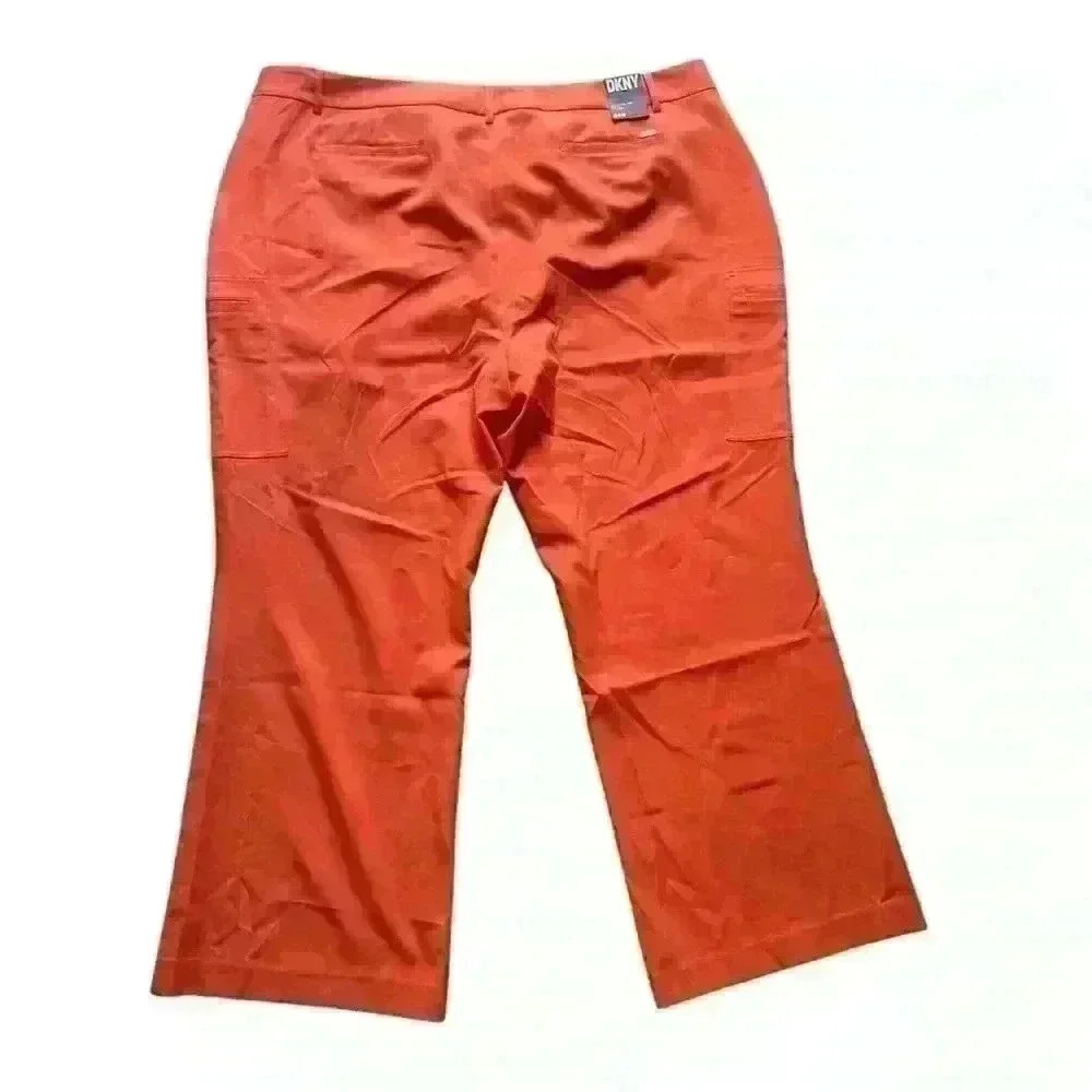 DKNY Women Wide Leg Pants Orange Full Length Side Slash Welt Pockets 24W NWT
